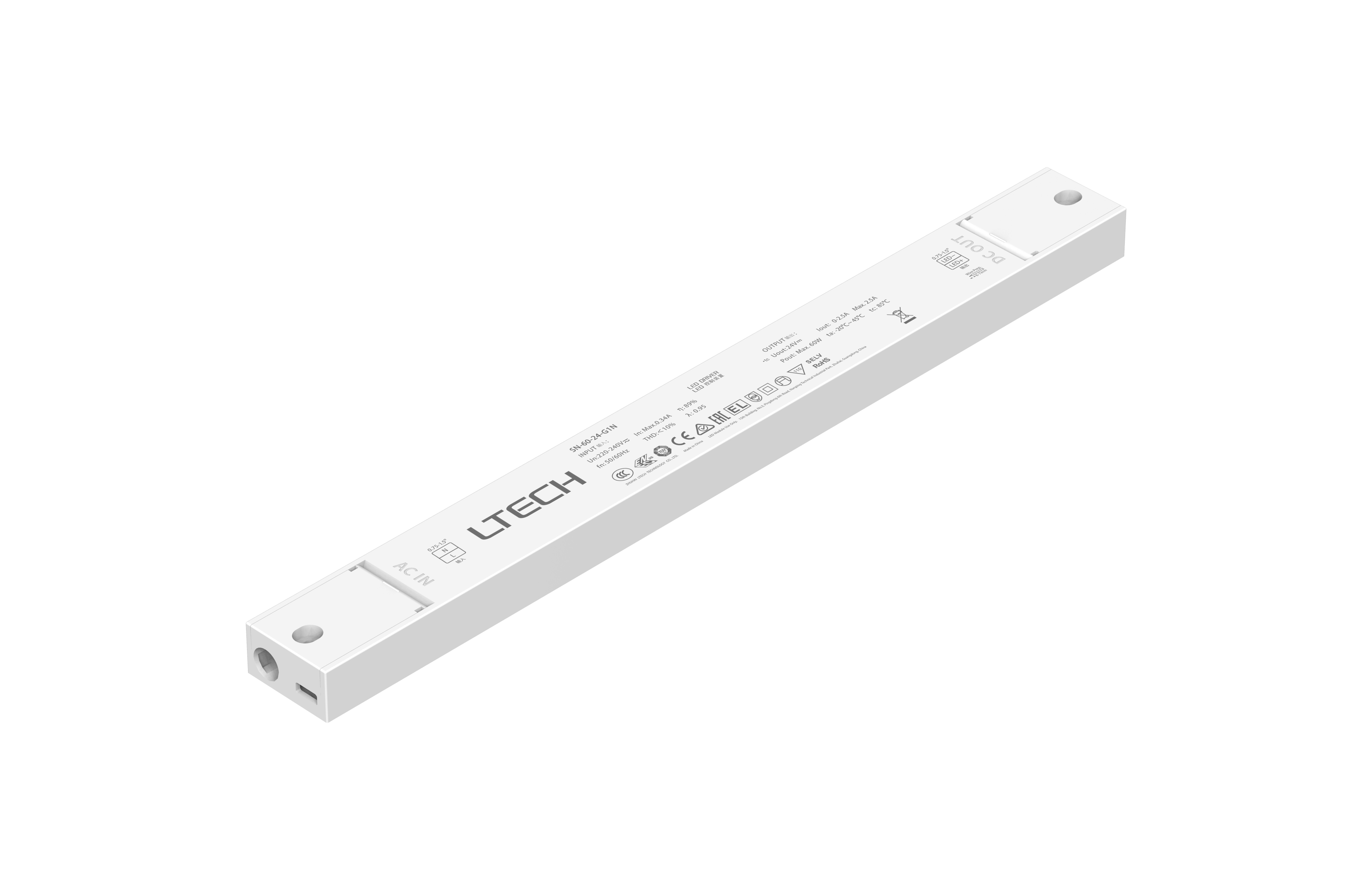 SN-60-24-G1N  Intelligent Constant Voltage  LED Driver; ON/OFF; 60W; 24VDC 2.5A ; 220-240Vac; IP20; 5yrs Warrenty.
